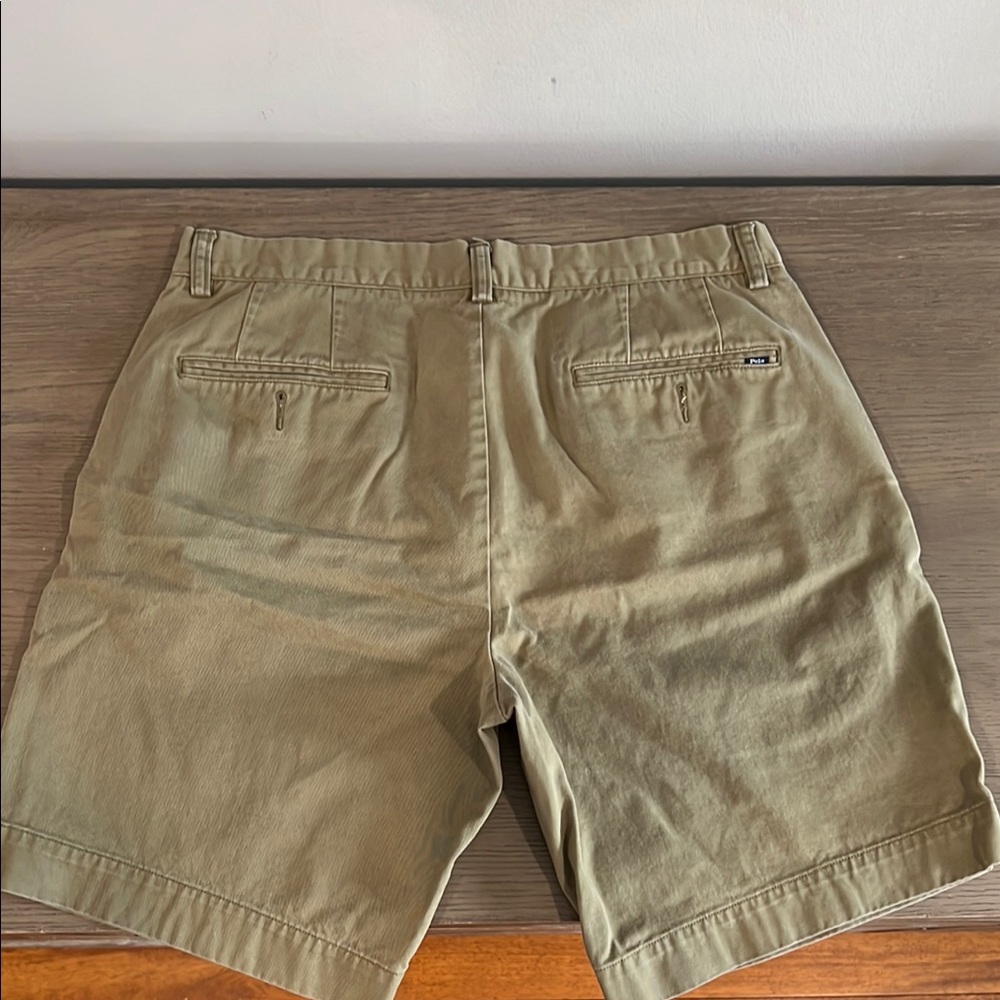 Polo by Ralph Lauren Dark Tan Green Flat Front Shorts 34